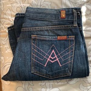 7 for all mankind jeans, pink “A” pocket detail